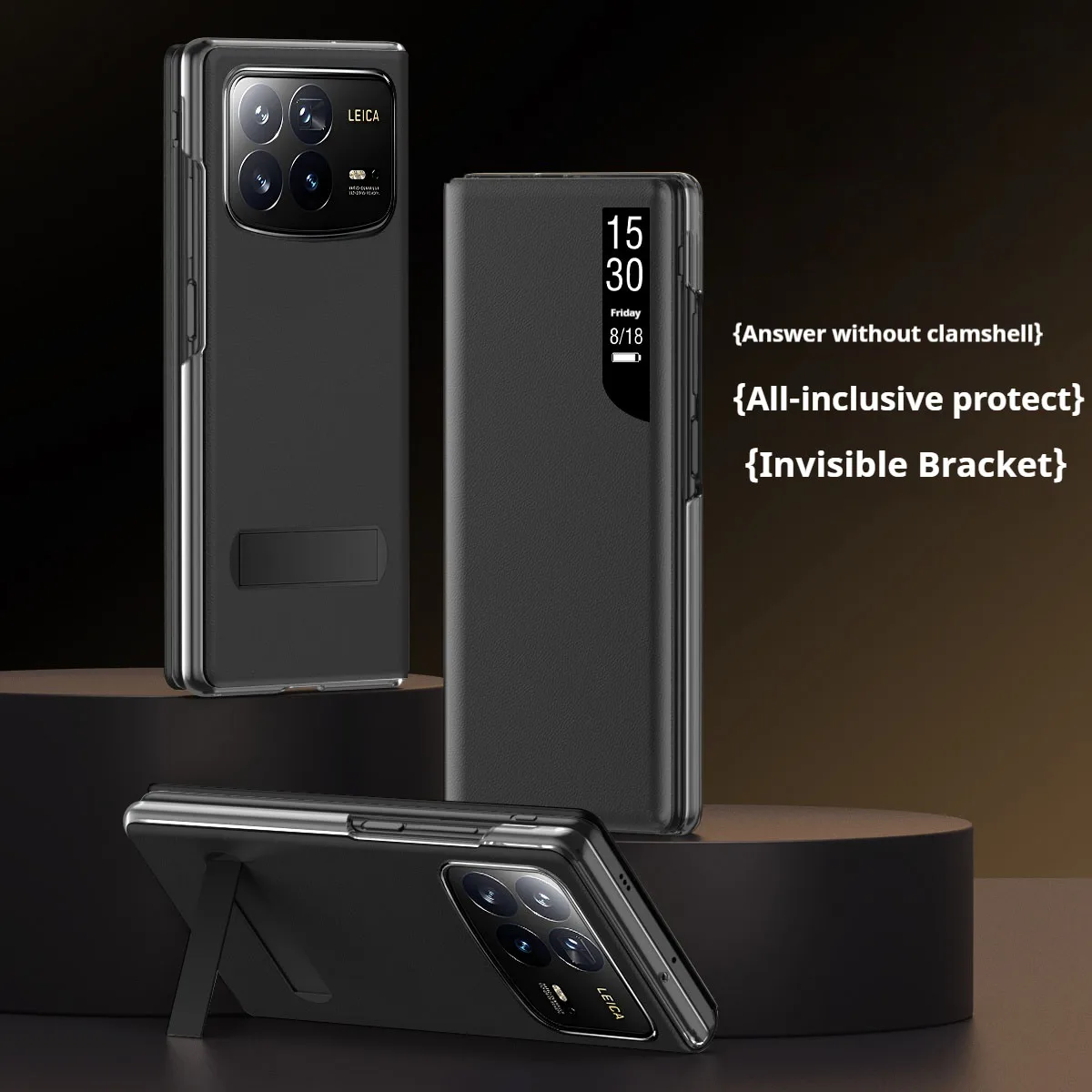 Smart View Leather Flip Cover Case For Xiaomi Mix Fold 4 Smart Wake Sleep Call ID Display with Bracket_voghion.com