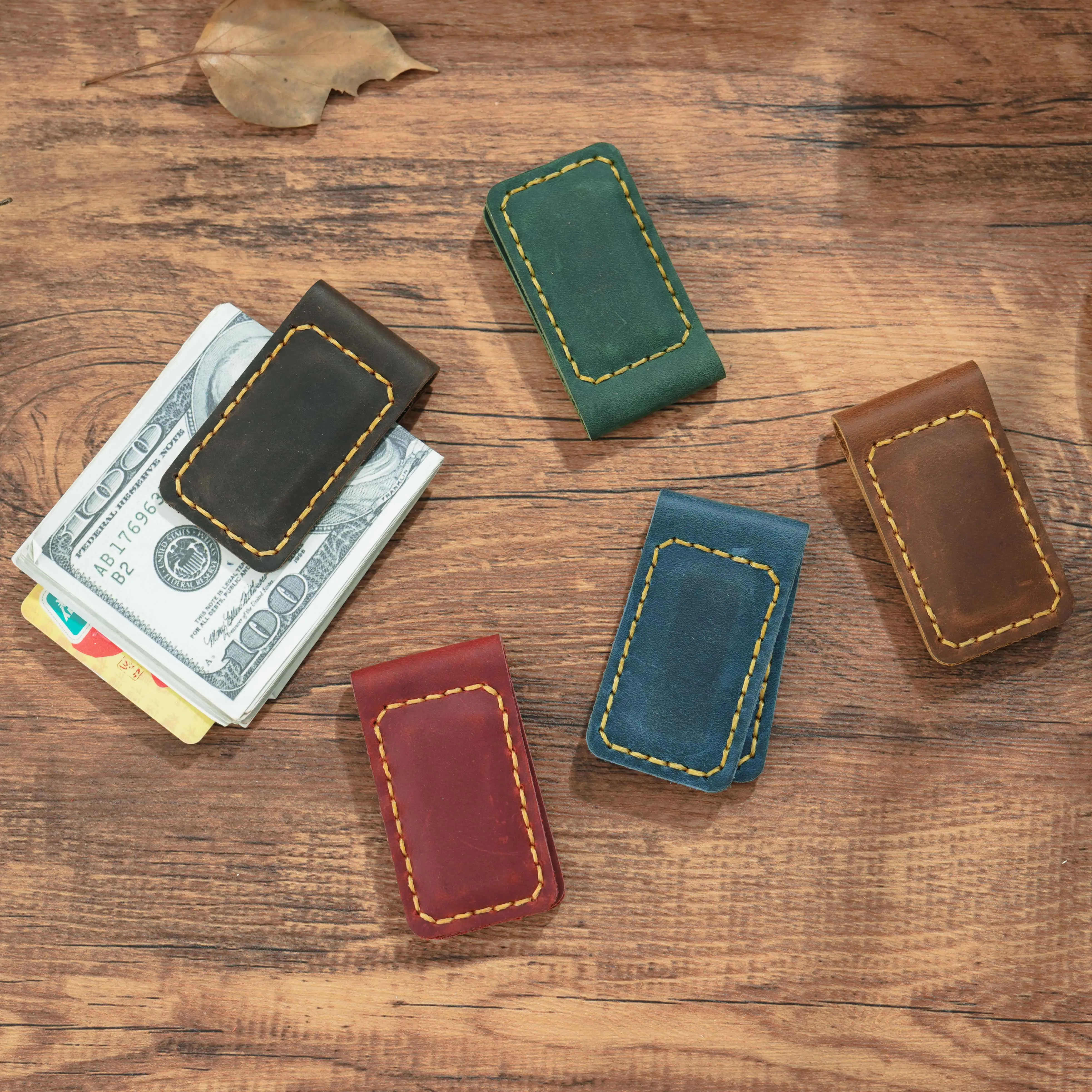 Handcrafted Vintage-Style Magnetic Bookmark and Money Clip Premium Full-Grain Leather with Rustic Distressed Finish Artisanall metal money clip