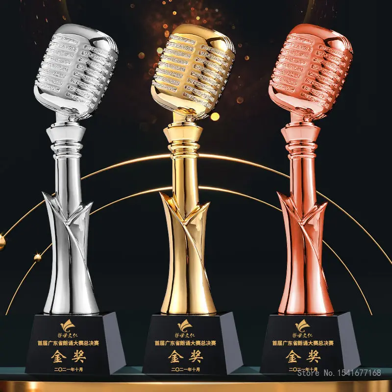 Crystal Note Trophy, Microphone, Gold Microphone Trophy, Custom, Children's Good Voice, Voice Recitation, Competition