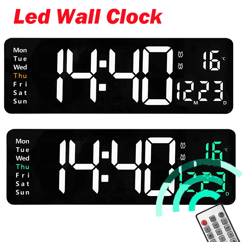 

Electronic Wall Clock Temp Date Power Off Memory Table Clock Living Room Digital Clock Dual Alarms LED Clocks Remote Control