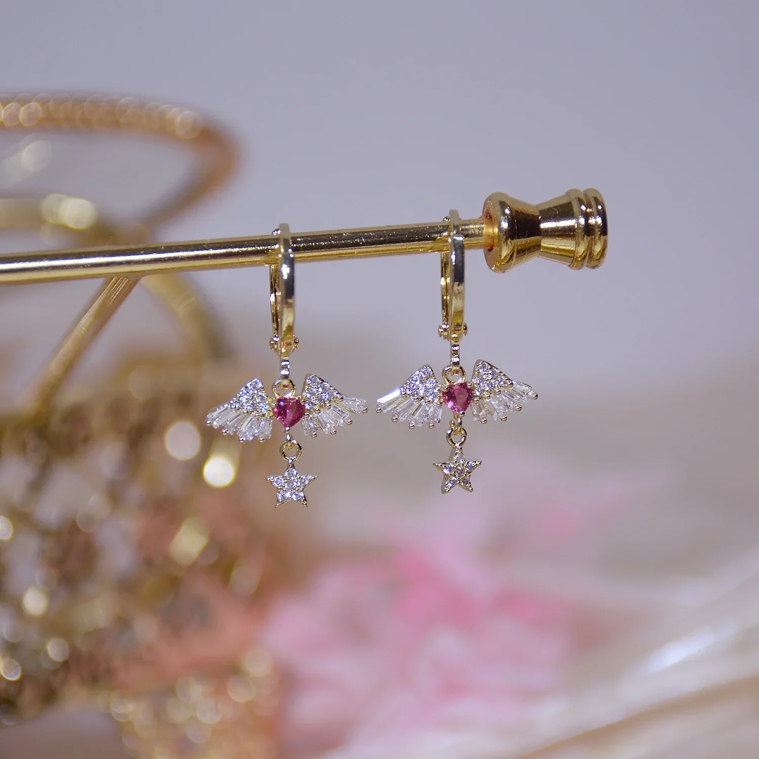Drop Earrings Dangle Earrings Long Earrings Sight Cubic Heart Zircon Angel&rsquo;s Wings Dangle Earrings Women Delicate Jewelry Romantic Style