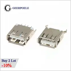 10 Pcs/Lot USB Female Port 2.0 Type A 4 Pin Charge Angle 180 Crimping Connector Plug Port Jack Tail Plug Socket Electric Enchufe