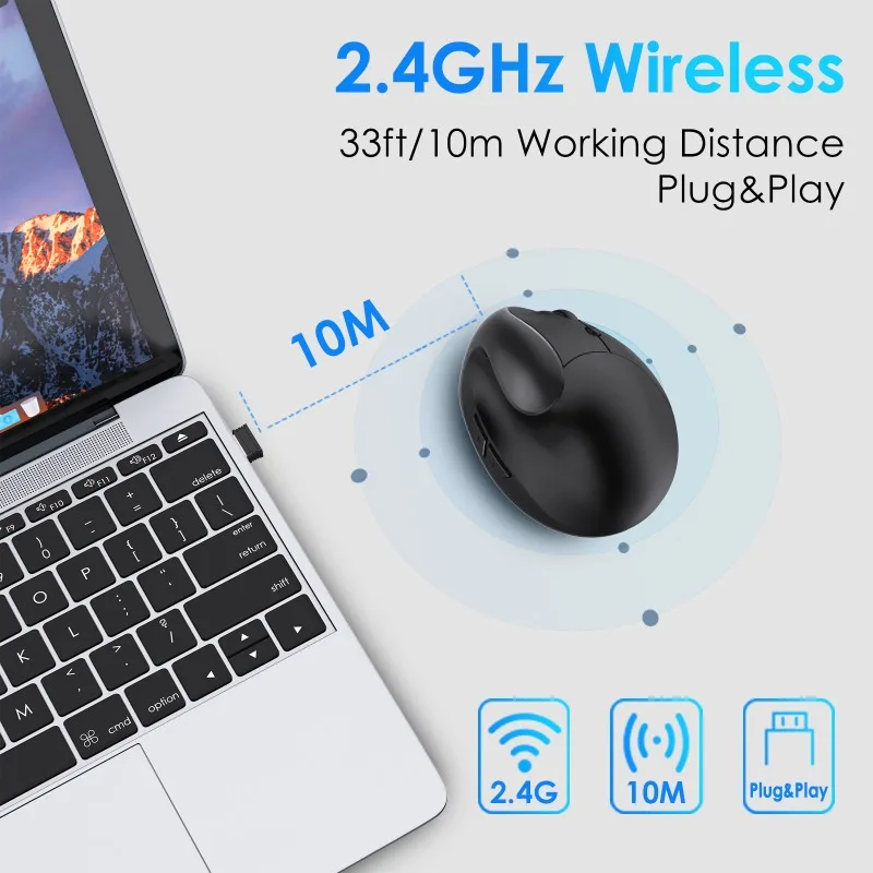 Ergonomic Mouse 2.4GHz Vertical Optical Wireless Mouse for Laptop Desktop (Small Right Hand)