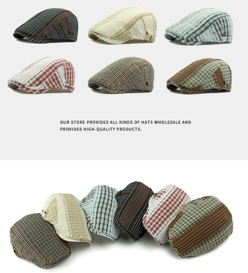 HT4726 Männer Frauen Berets Vintage Plaid Künstler Maler Baskenmütze Hut Neue Frühling Sommer Ivy Flache Kappe Männlich Weiblich Einstellbare Baskenmütze Kappe – Detail 1