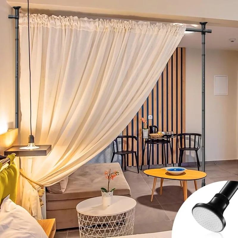 Room Divider Curtain Rod-No Drilling Partition Room Dividers Wall,28-96inch(W) 4-9ft(H),Heavy Duty Metal Tension Curtain Stand