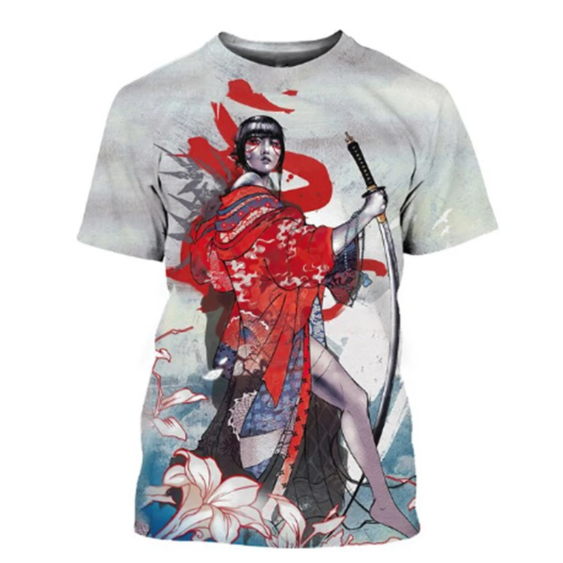 Japanese Geisha 3D Print Short Sleeve T Shirts