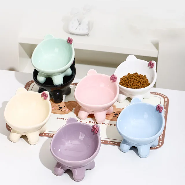 Ceramic Tilted Cat Food Bowl Elevated Cat Bowl Ergonomic Cat Food Dish Anti Vomiting Raised Cat Food Bowl Non Slip For Cats Dog 3