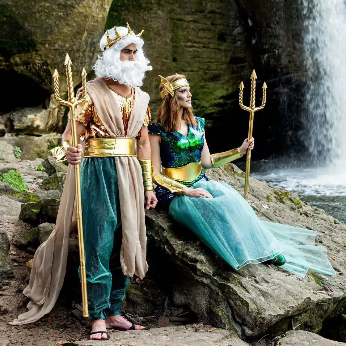 Fantasias de Poseidon de Carnaval para Mulher, Sirene do Mar, Sereia,  Vestido Queen, King Cosplay, Egito, Egípcio, Pharaoh Outfits, Homem Adulto  - AliExpress, image size:1120x1120