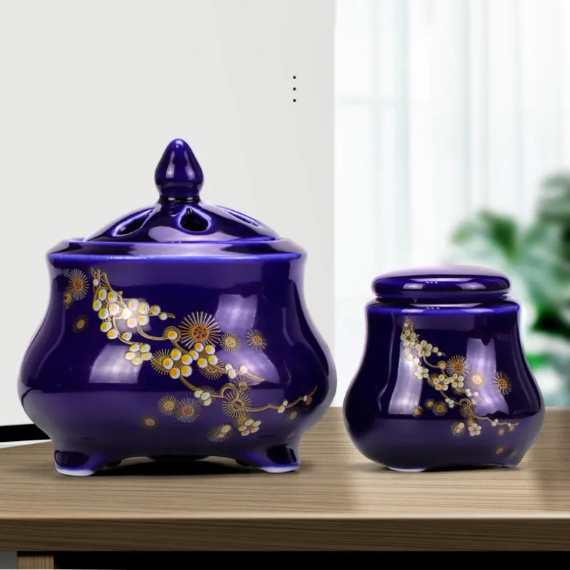 Ceramic Incense Burner Flower Electric Room Fragrance Aroma Oil Burner Blue Yoga Plate Wierook Houder Insense Holder Zen Decor - Image 2
