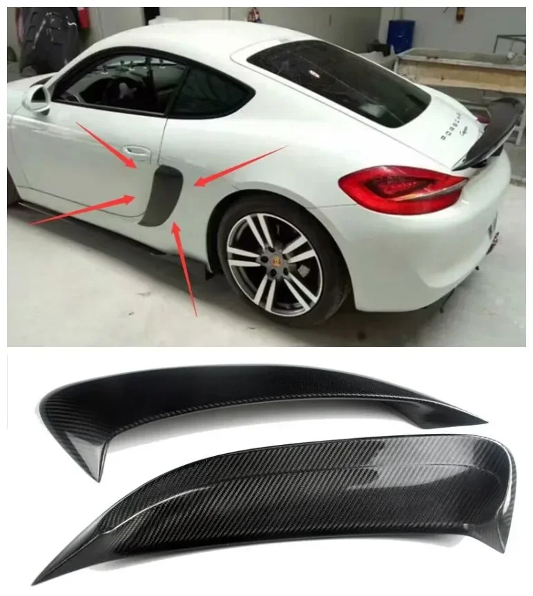 Per Porsche Cayman Boxster 981 Gt4 2016-2020 Real Carbon Fiber Trunk Inlet Minigonne Laterali Tuyere Leaf Plate Splitter Body Kit