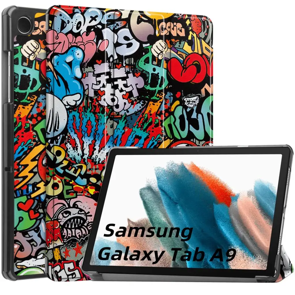 삼성 갤럭시 탭 A9 SM-X110 SM-X115 X117 PU 플립 스탠드 커버, 탭 A9 플러스 2023 11 인치 인쇄 태블릿 케이스, 8.7 인치