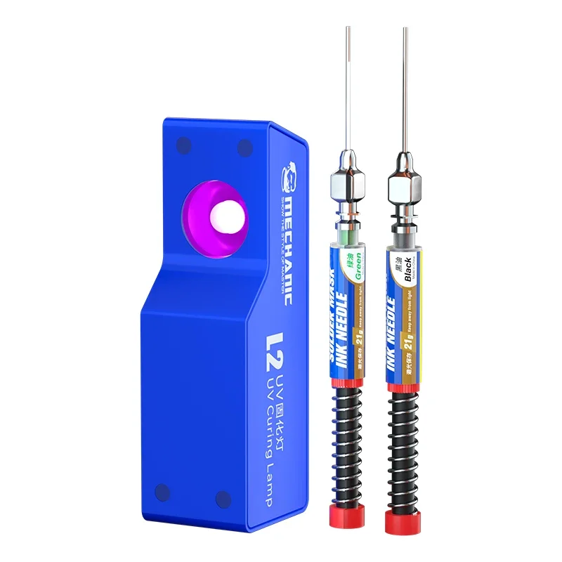 

Mechanic L2 UV Curing Lamp with 2 Pcs Solder Mask Ink for Motherboard UV Glue Green Oil OCA Optical 3W Fast Curing Light