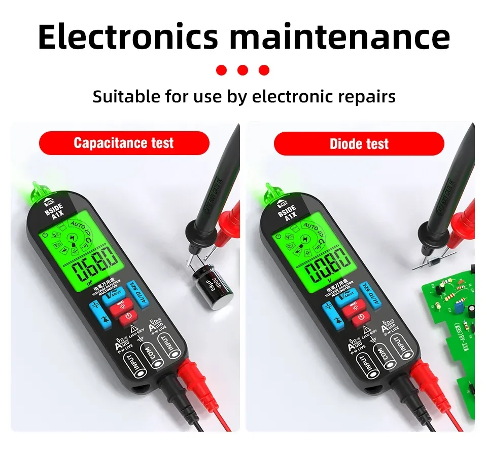 BSIDE A1X Voltage Tester Pen Multimeter Electronic USB Tester Breakpoint AC DC Non-Contact NCV Live Auto Diode Capacitance Hz digital multimeter multimeter tester voltage detector tester