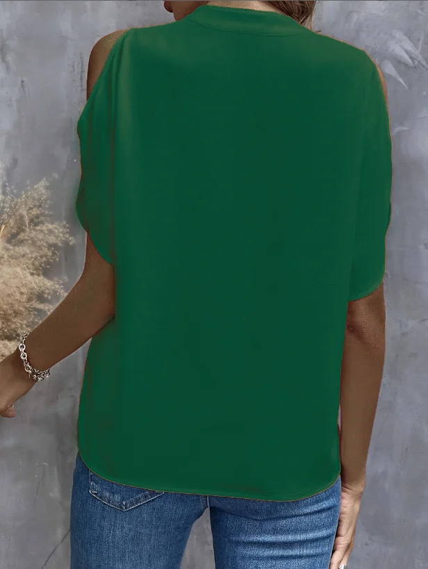 Elegant V-Neck Women's Short-Sleeve Shirt - Solid Color, Notched Collar, Loose European & American Style Versatile Top 6