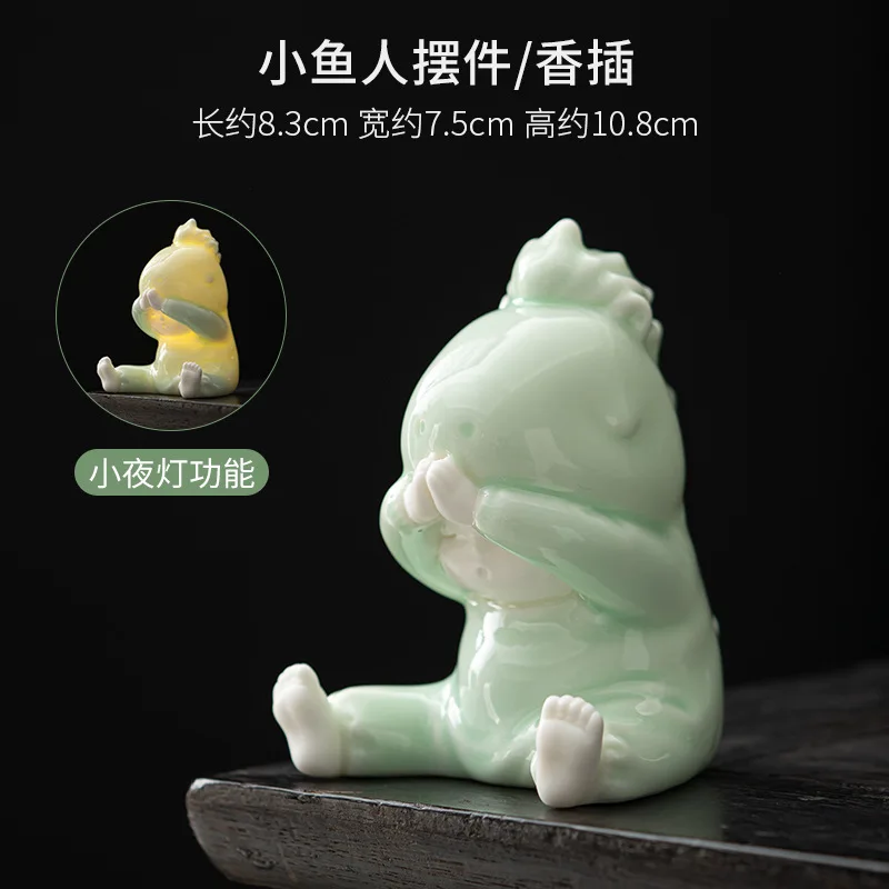 귀여운 작은 물고기 세라믹 장식 새로운 중국 스타일 재미 있은 차 애완 동물 펜 홀더 홈 실내 향 홀더 향 버너