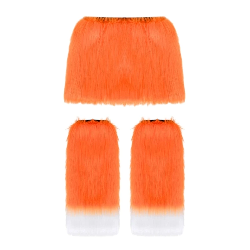 Faux Furs Leg Warmers Boot Cuff Cover and Bodycon Mini Skirt for Halloween Party Cosplay Costumes Gifts 2 Pieces/Set
