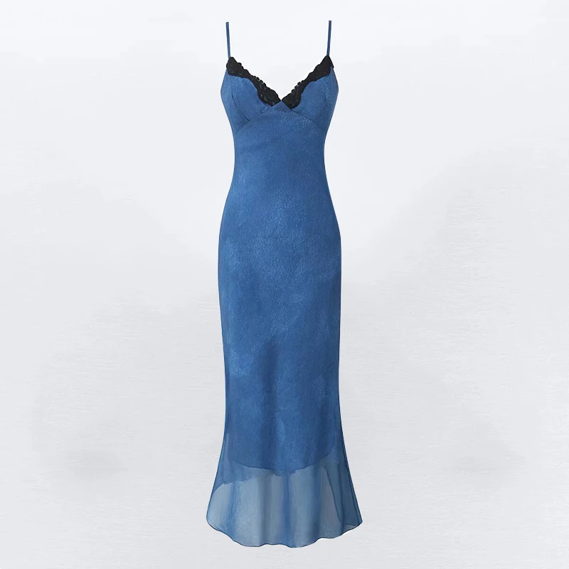 

Spring Summer High Waist Lace Camisole Dress Women 2024 New Slim Pullover Mid Dresses Female Sleeveless Spaghetti Strap Dresses