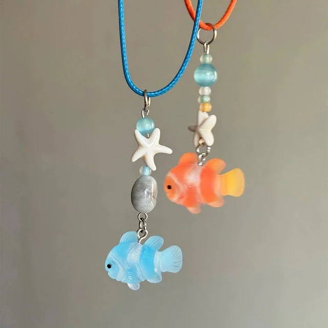 Collier pendentif poisson de dessin animé mignon pour filles, chaîne en corde colorée, collier meilleurs amis, accessoires d'amitié BFF 1