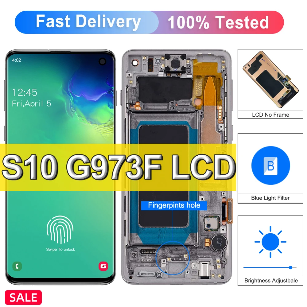

6.1" AAA++ ORIG S10 LCD Display For Samsung Galaxy S10 G973F G973U G9730 G973N LCD Display Touch Screen Digitizer with Frame