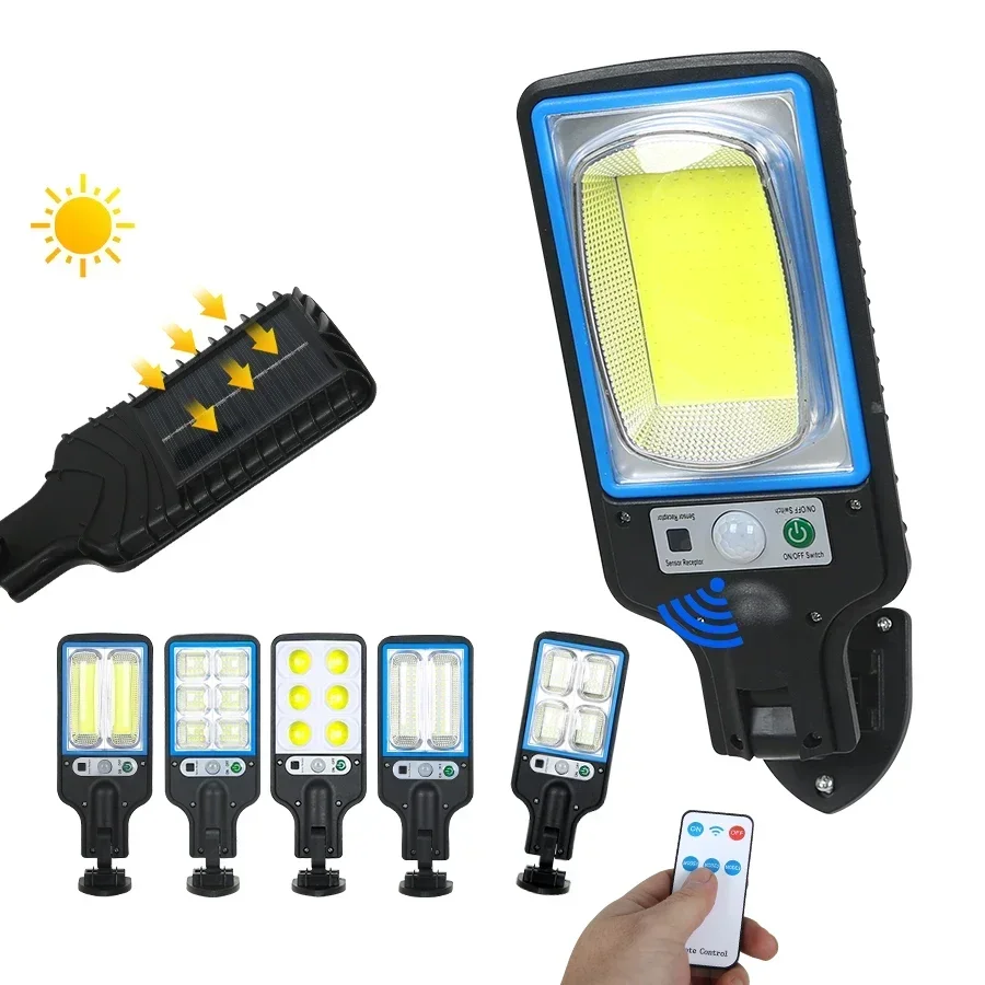 Outdoor solar COB street lights with 3 light mode motion sensor for garden courtyard yard path security