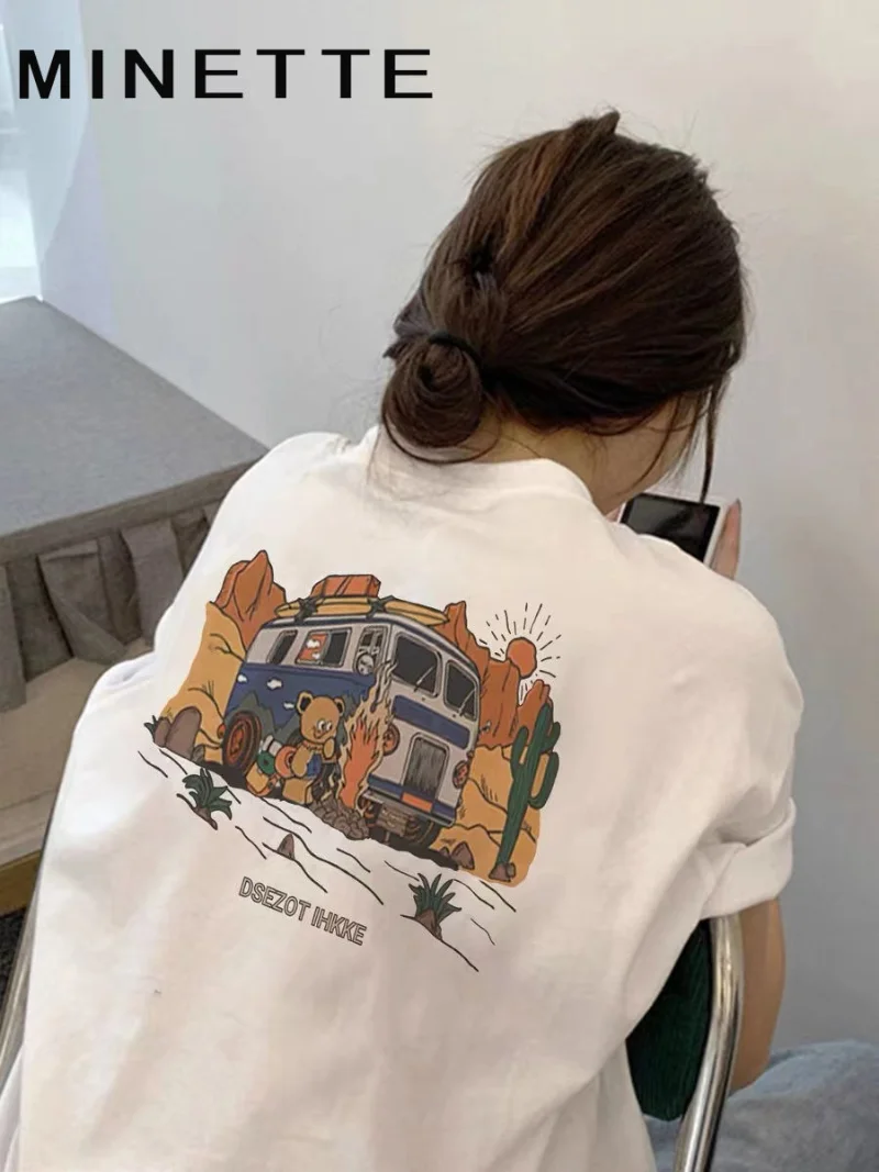 

Original Design White Texture Shoulder-length Short-sleeved T-shirt Women's Summer Cotton Loose Popular Top Trend