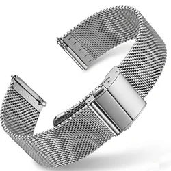 Elegant Mesh Milanese Loop Smart Watch Band - Silver & Black, Multiple Sizes - 18mm (Silver)