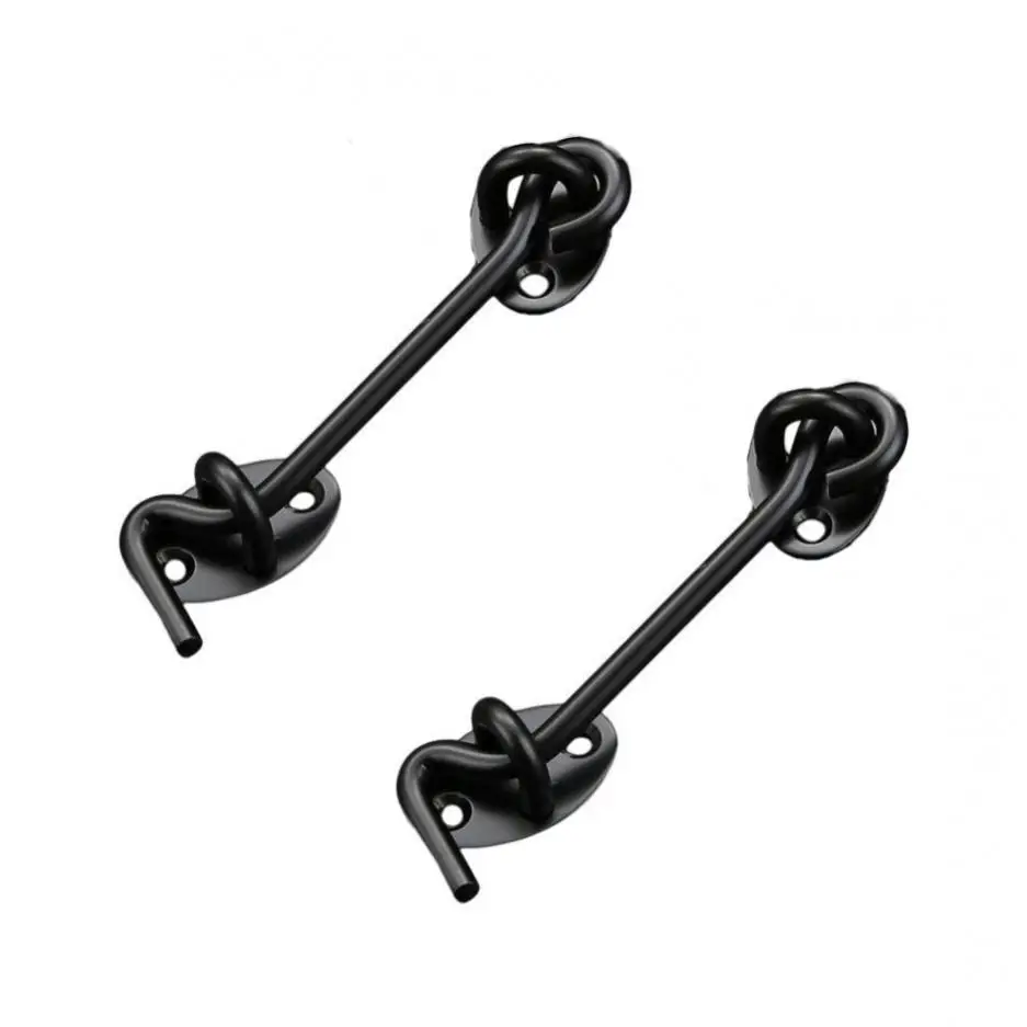 2pcs 4 Inch Thickened Stainless Steel Black Door Latches for Window / Sliding Door / Cabinet Hook and Eye Lock Windproof Hook