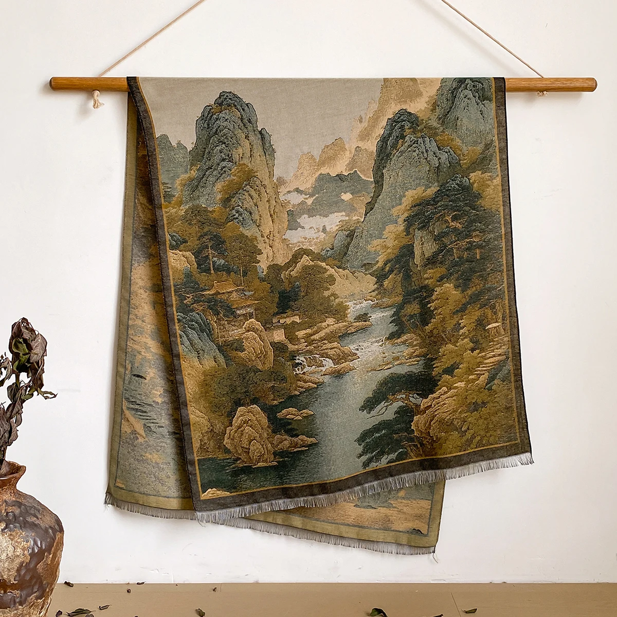 New Chinese Style Landscape Painting Women Scarf Soft Warm Pashmina Shawl Winter Outdoor Coldproof Windproof Blanket Wrap Scarf