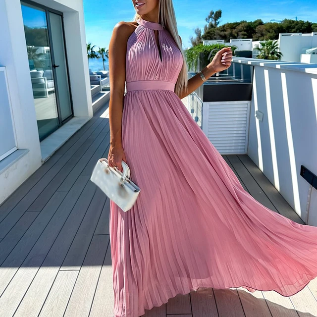 Vestido elegante plisado para mujer cintura alta ajustado elegante