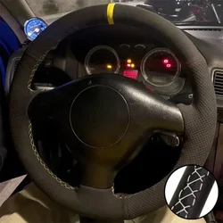 Luxurious Suede DIY Car Steering Wheel Cover - Universal Fit Car Accessory (White Thread)