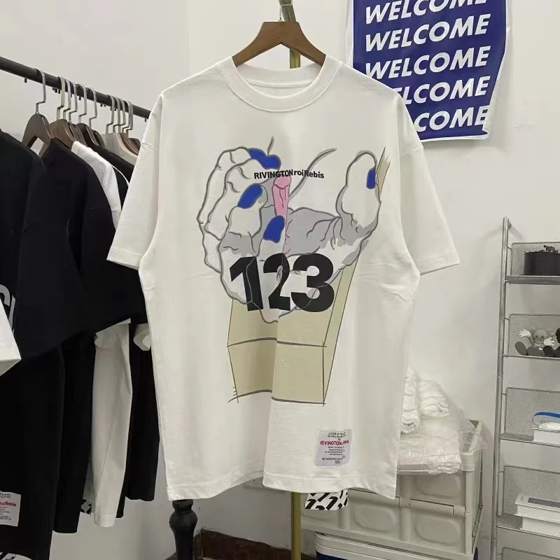 

Уличная одежда RRR123, футболка с принтом логотипа, летние топы, свободные повседневные мужские и женские футболки с коротким рукавом