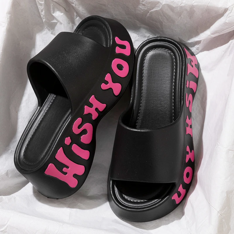 Fashion Print Soft Wedge Slippers Women Summer Thick Sole Cloud Slides Woman Sandals 2025 Beach Non-slip Chunky Platform Sandals 3