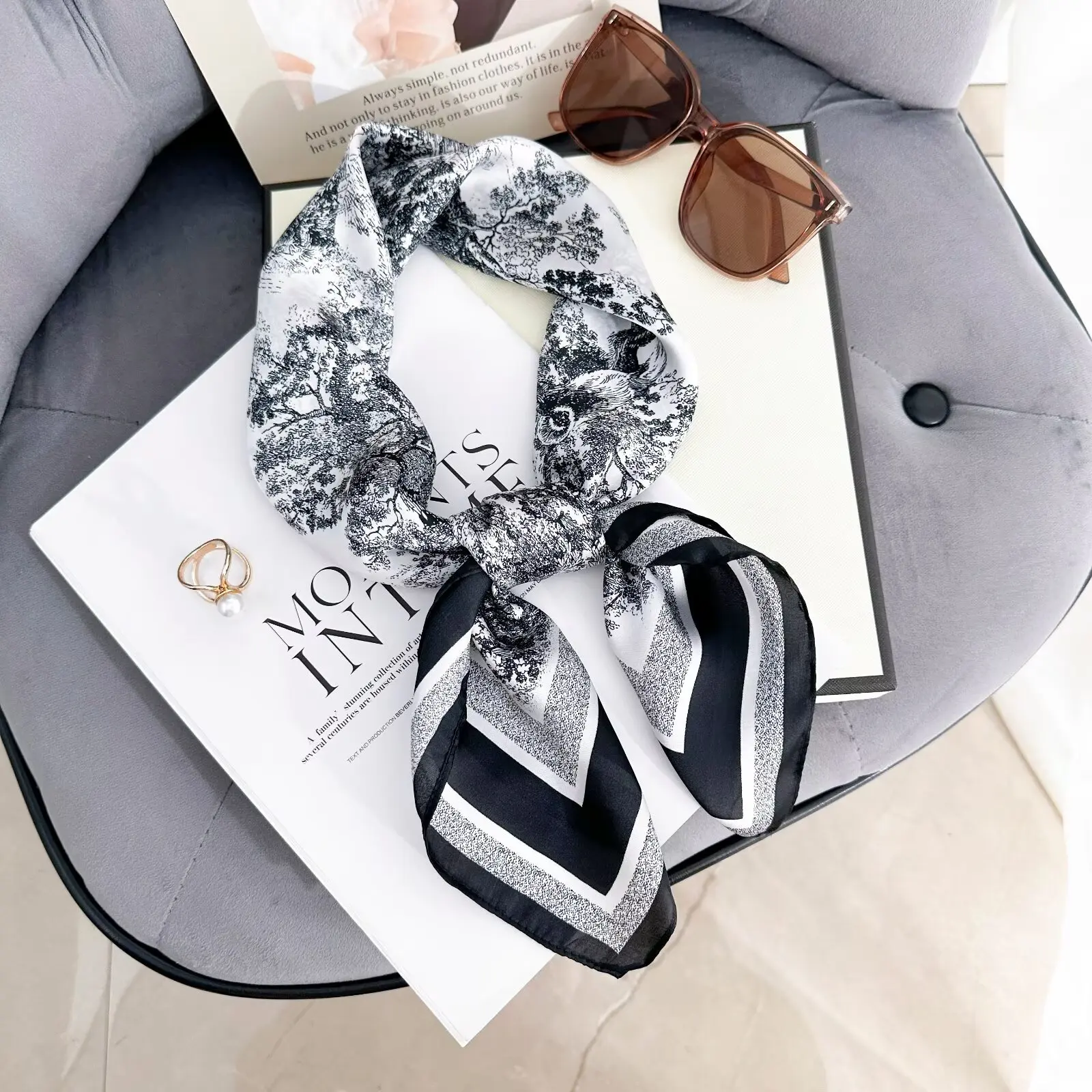 Summer 70cm Hair Print Silk Feeling Scarf For Women Fashion Flowers Neck Tie Hand Bag Foulard Wrist Kerchief Shawl Wraps Hajib