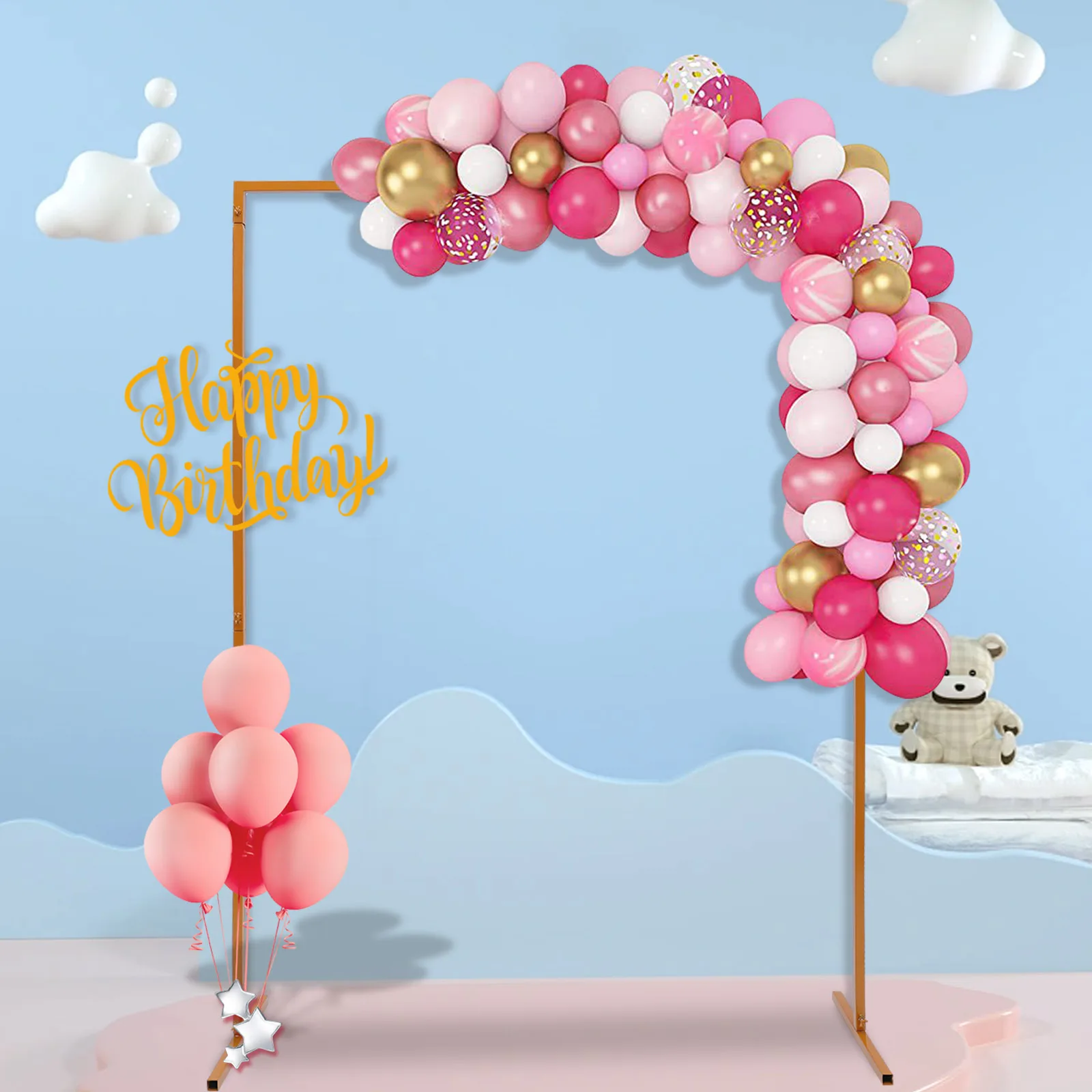 6.6x4.9Ft Wedding Arch Stand Metal Square Garden Backdrop Frame Height Adjustable Flower Balloon DIY Decor Rack Yellow for Party