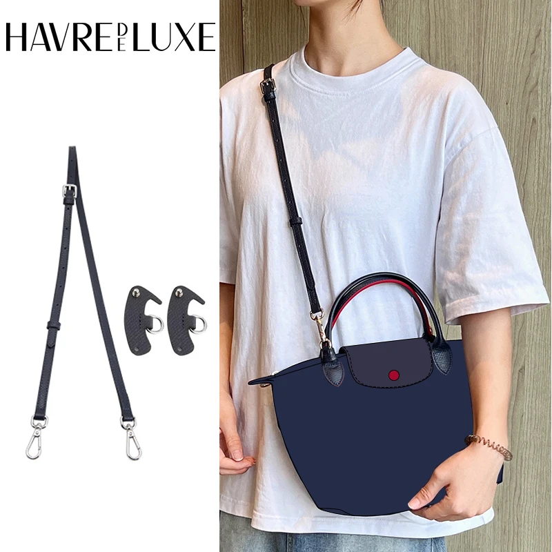 HAVREDELUXE Bag Strap For Longchamp Bag Dark Blue Short Handle Small Bag Free Of Punching Transformation Messenger Bag Belt