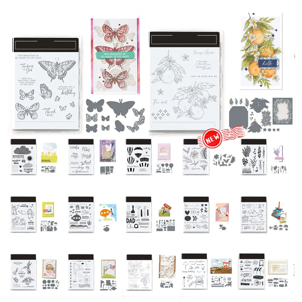 

New Dies 2024 DE/EN/FR Beach Clear Stamps And Metal Cutting Dies deutsch For Scrapbooking Set Diy Stamping Plates Craft