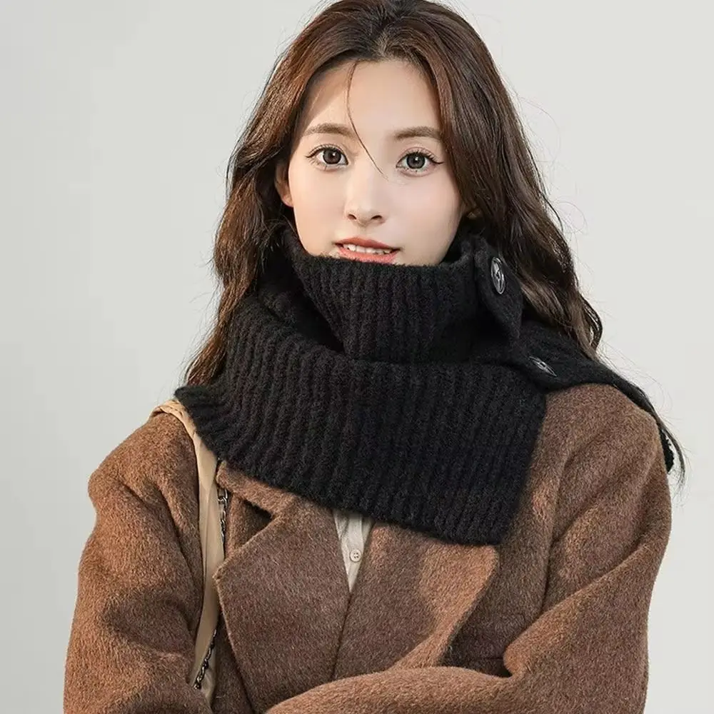 Solid Color Knitted Turtleneck Scarf Detachable Button Scarf Winter Windproof Neckerchief Wrap Turtleneck Neck Warmer