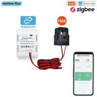 Tuya Smart Bidirectional Two Way ZigBee Energy Meter 150A Clamp Current Sensor for Solar Import Export KWh Monitor 110V 240VAC 1