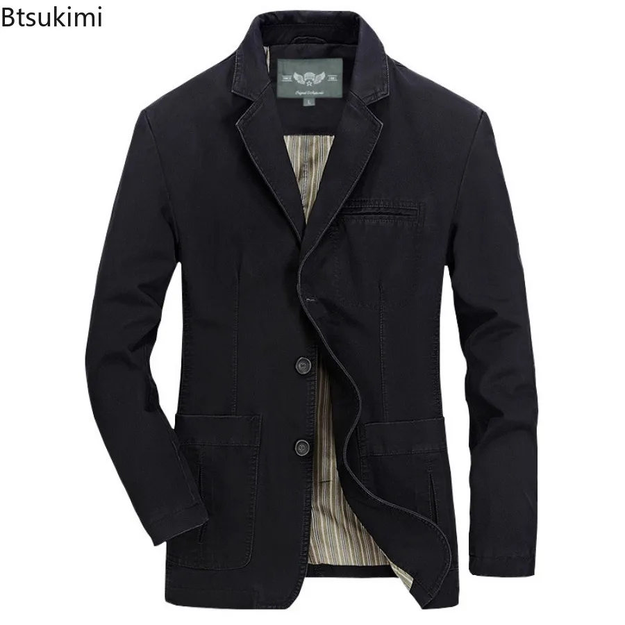 Spring New Men's Blazer Jacket Casual Retro 100% Cotton Men Slim Suit Coats Elegant Fashionable Coats Men Blazers Large Size 5XL