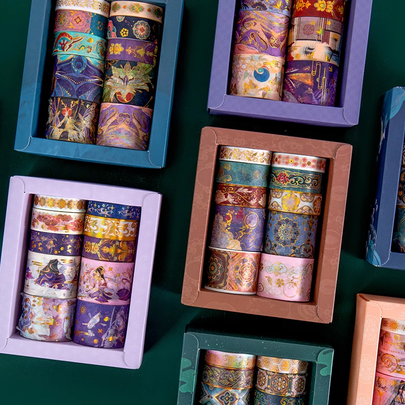 

10pcs/Box Vintage Chinese Style Washi Tape Gold Foil Sticker Label DIY Scrapbook Album Diary Art Craft Masking Tapes Stationery