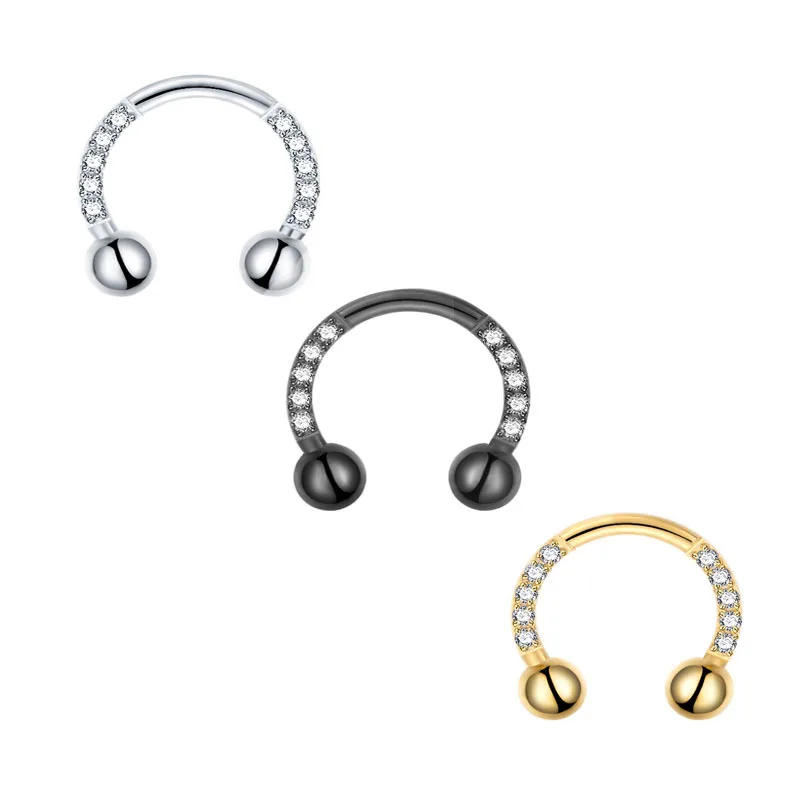 Titanium Zircon Hoop Nose Ring Septum Lip Circular Barbell Horseshoe Ear Tragus Helix Earring Nose Piercing Body Jewelry