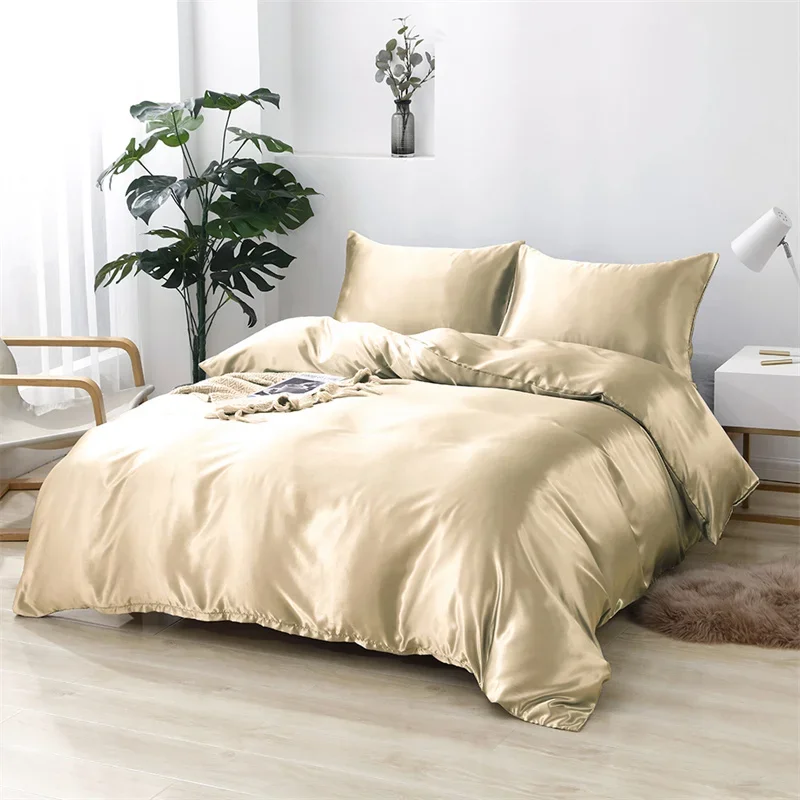 

Luxury Rayon Gold Duvet Cover Set, Twin Queen and King Size Comforter Covers, Satin Smooth American Style Bedding Sets