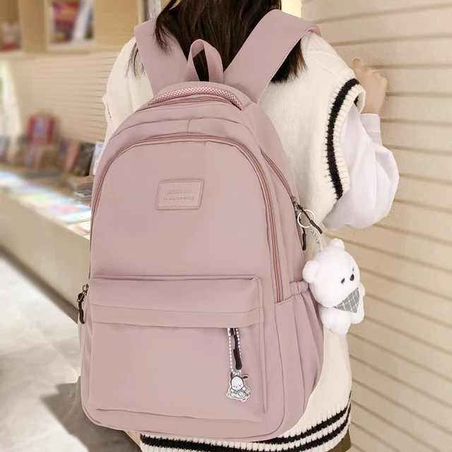 Female Cute Pink College Backpack Cool Women School Bag Girl Travel Book Laptop  Backpack Fashion Ladies Trendy Color Student Bag - AliExpress