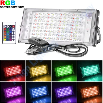 RGB LED 투광 조명, 실외 벽 빌보드 LED 반사판 투광 램프, 가정용 조명용 방수 IP65, AC220V, 300W, 100W, 50W