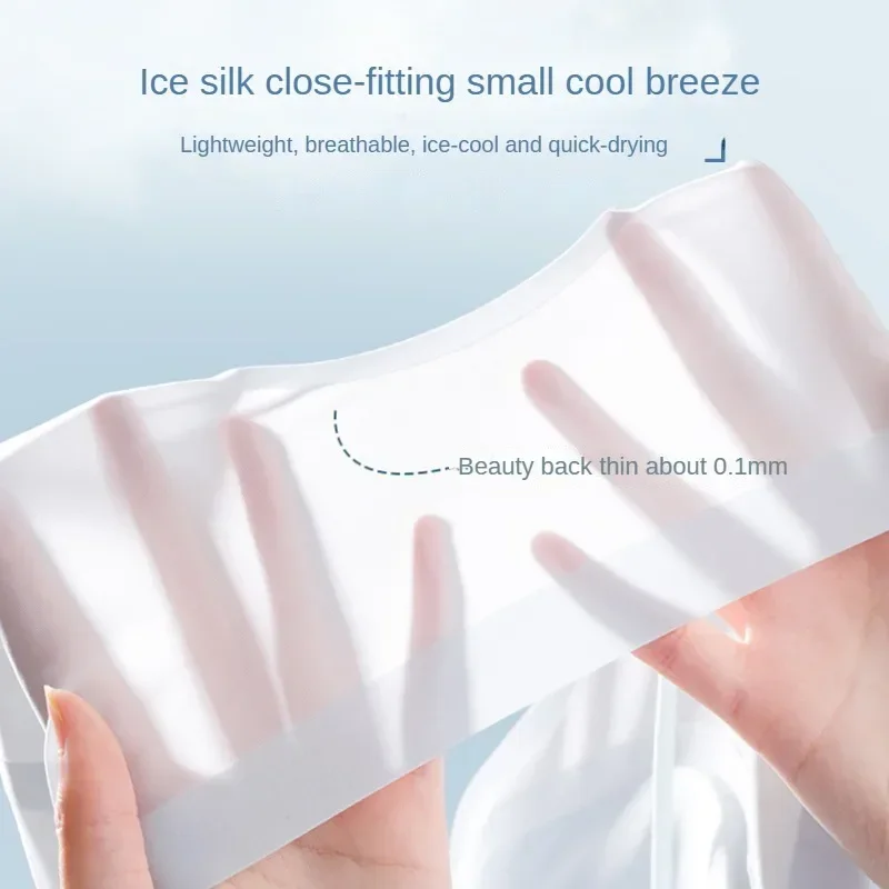 Ultra-Thin Breathable Ice Silk Top Bras Women's M-4XL Plus Size Seamless Solid Back Halter Vest Wrap Bra Small Chest Together 3