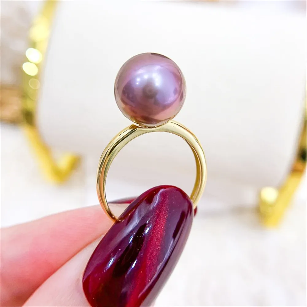 

DIY Pearl Gadgets S925 Sterling Silver Ring Empty Holder K Gold Edition Finger Ring Silver Holder Fit 10-12mm Beads Z082