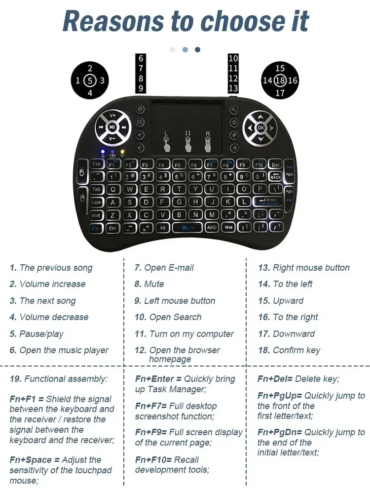 Backlit Mini Wireless For Laptop PC Touchpad Colorful Remote Control Mouse Keyboard Dry Battery/lithium Battery_voghion.com