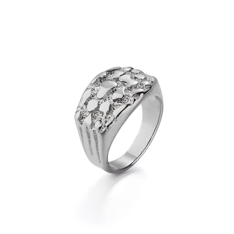 1PC Stainless Steel Mens Nugget Ring Hip Hop Fashion Jewelry Gifts 2