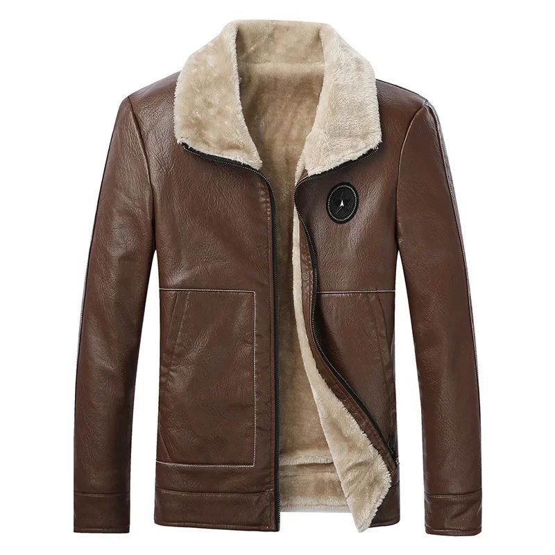 Mens Leather Integration of fur Jacket Wholesell Price Autumn And Winter Artificial  Velvet Fur Warm Jacket For Man Size L-4XL