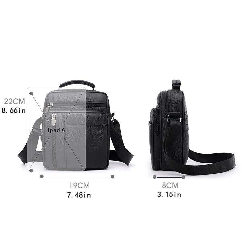 Men's Fashion Black Synthetic Leather Crossbody Bag | Adjustable Shoulder Strap, Multi-Layer Compartments | Business Casual | Of